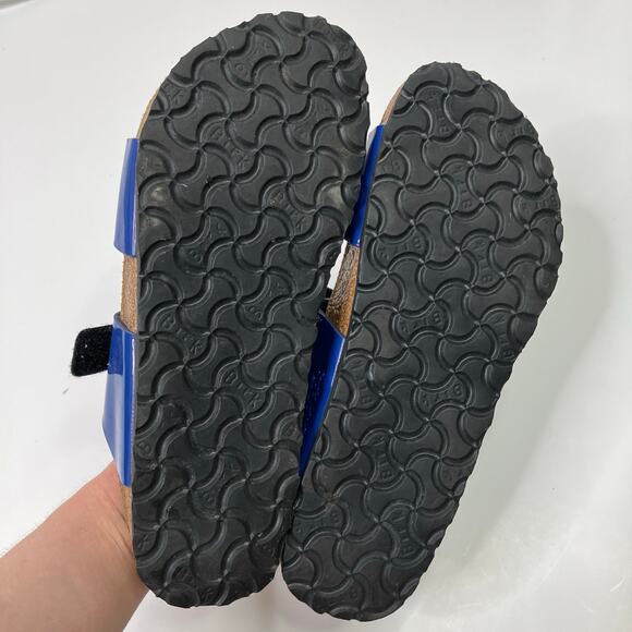 Birki's | Shiny Blue Womens 39/8 Self-Fastener Slide Sandals - Picture 6 of 7